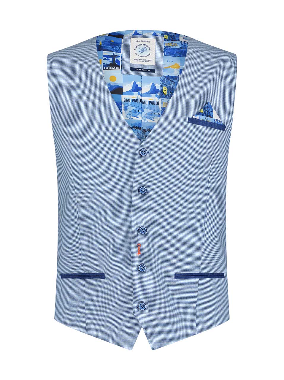 A Fish Named Fred Blue Check Waistcoat Galvin Tullamore ie