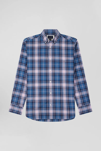 Regular blue and pink checked cotton shirt