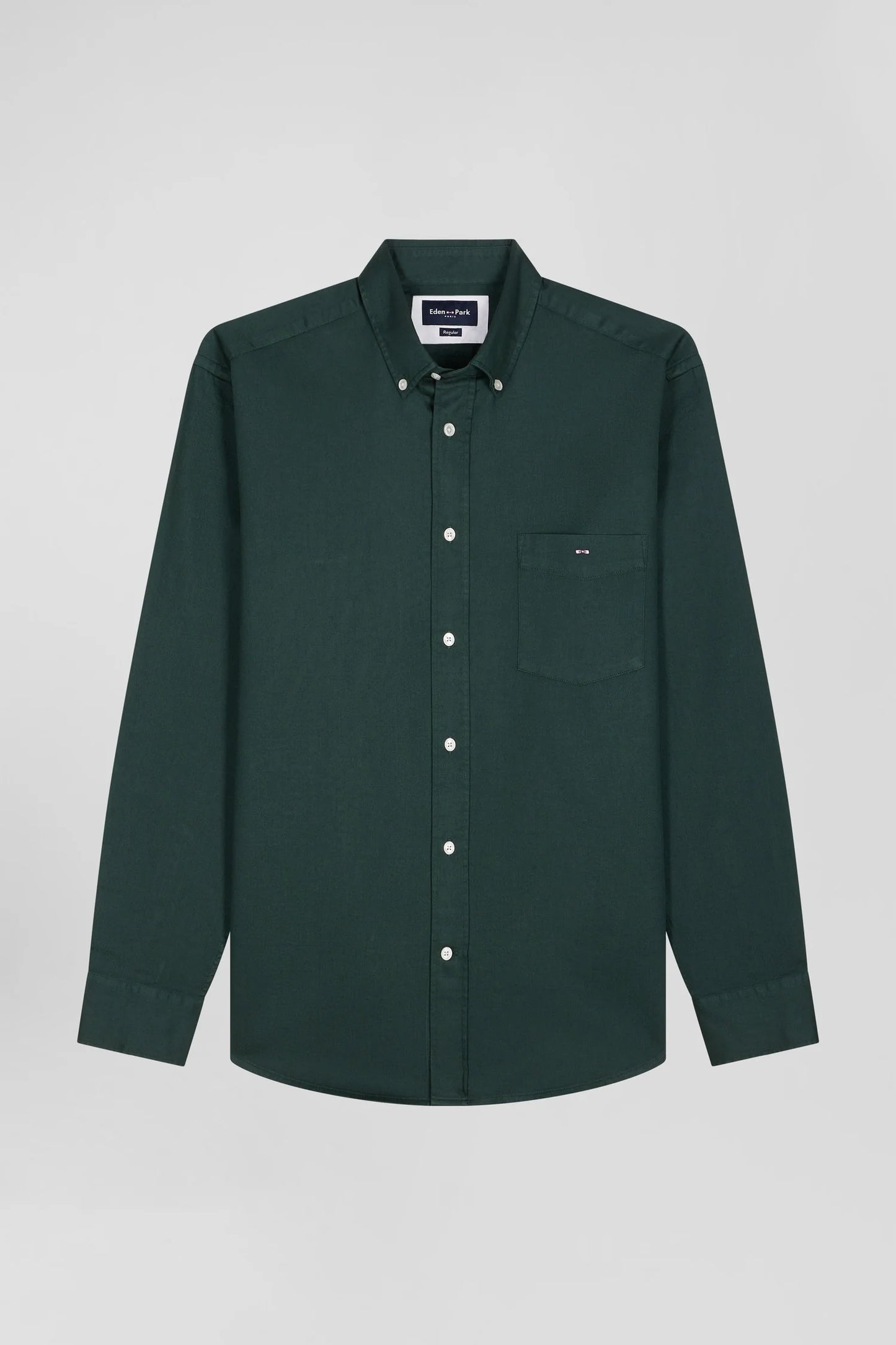 Regular plain blue piqué cotton shirt