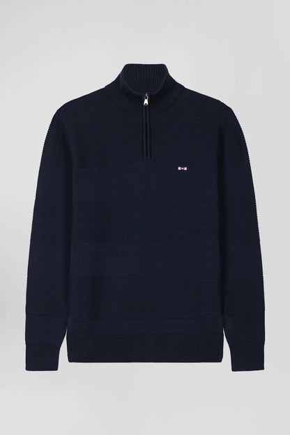 Cotton half-zip jumper with knit details