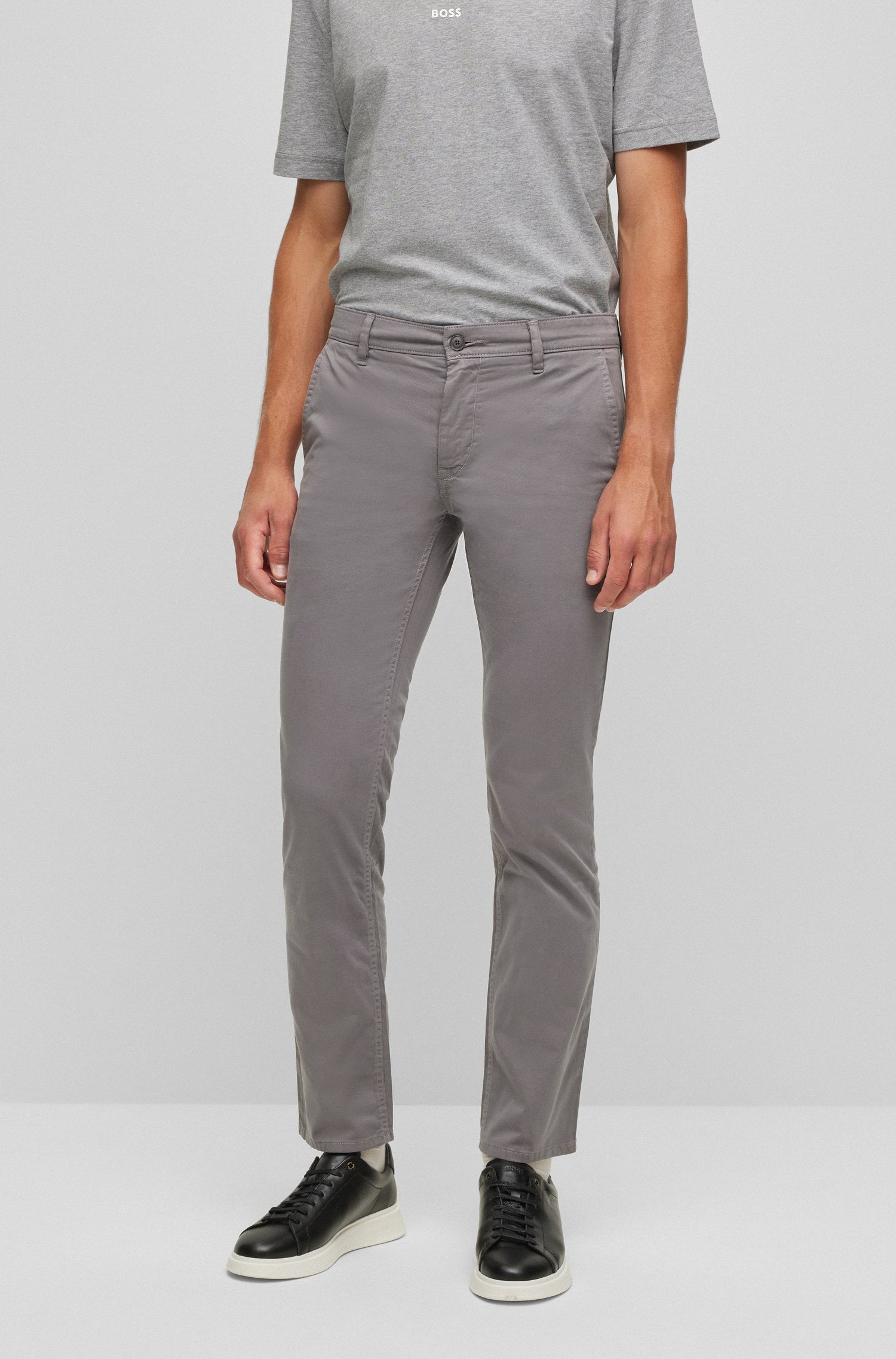 BOSS - Slim-fit trousers in stretch-cotton satin
